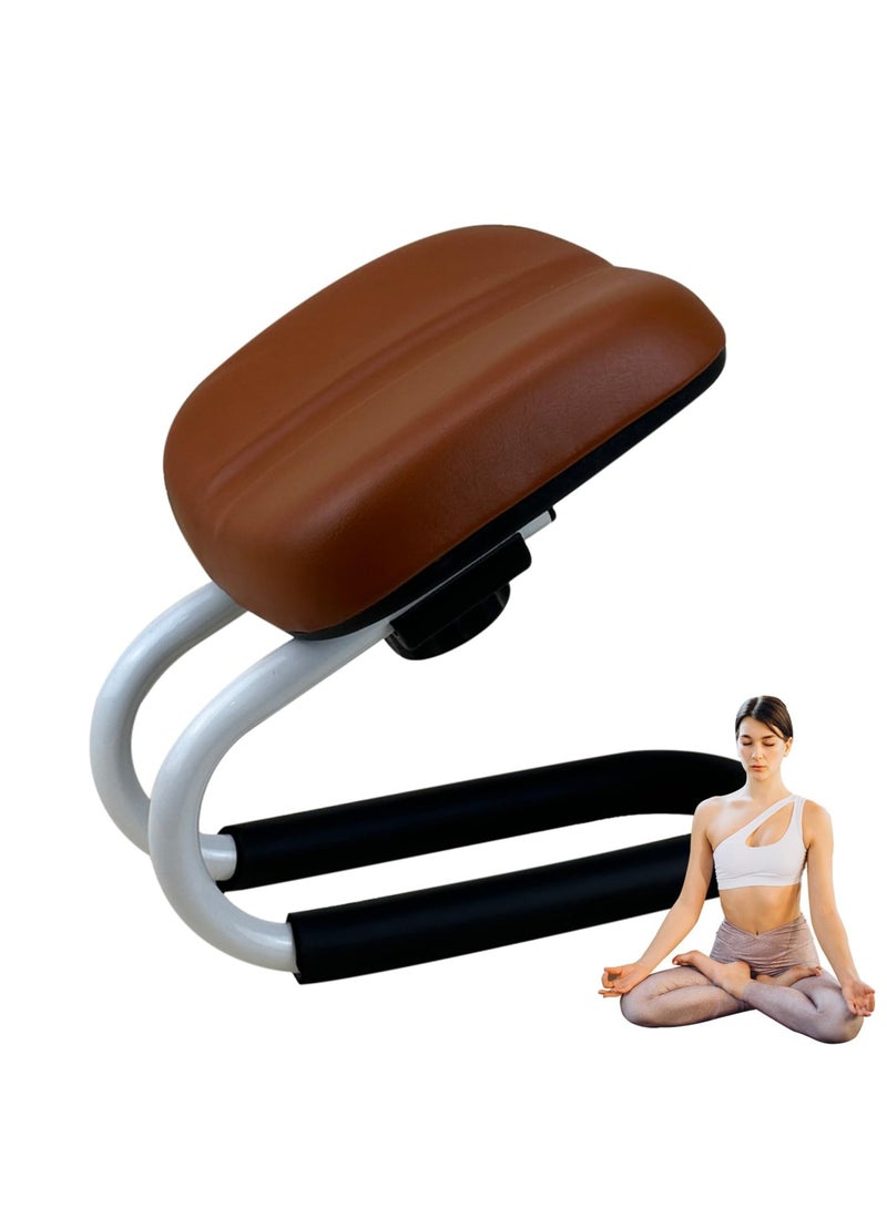 AL RAID Adjustable Prayer Stool – Metal Kneeling Chair with Sponge Cushion | Portable Meditation Bench, Non-Slip Leg Sleeves for Yoga, Portable Chair for Home Yoga Studio (Brown) - Image 1