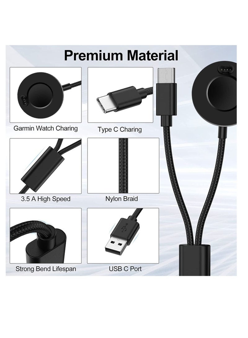 Captaintech Charging Dock 2 in 1 Compatible for Garmin Vivoactive 3 4 4S Fenix 7 7S 7X 6 6S 6X Venu Plus Sq Forerunner 55 45 Instinct Type C Charger Cord Smartphone 120cm - Image 5