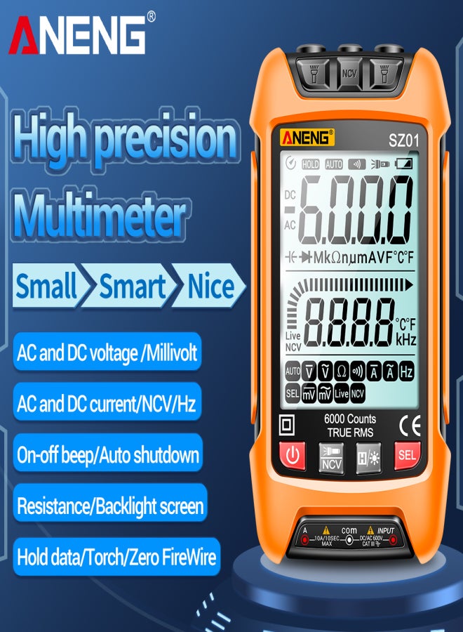 ANENG SZ01 Smart Digital Multimeter 6000 Counts Auto Range True RMS NCV Universal Meter Handheld Multifunctional Tester Voltmeter Ammeter with Backlight Flashlight AC/DC Voltage & Current Resistance - Image 2