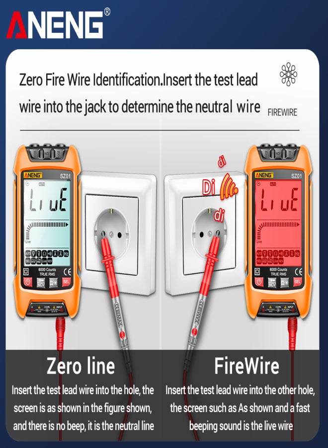 ANENG SZ01 Smart Digital Multimeter 6000 Counts Auto Range True RMS NCV Universal Meter Handheld Multifunctional Tester Voltmeter Ammeter with Backlight Flashlight AC/DC Voltage & Current Resistance - Image 5