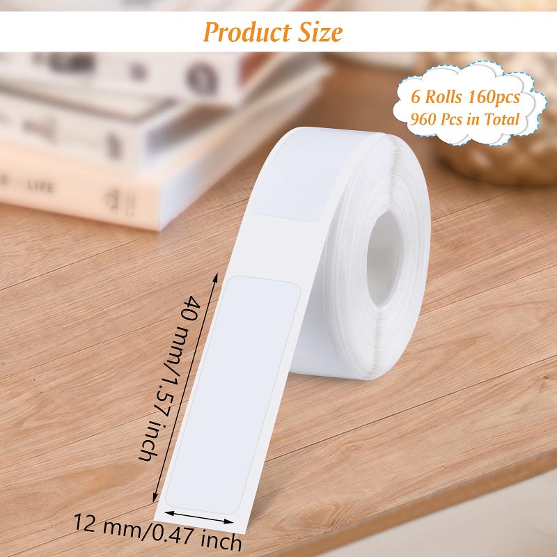 Carvoriy 6 Rolls Label Maker Tapes for Phomemo D30, 960 Pcs 12 x 40mm Thermal Labels Printer Sticker Paper with Self-Adhesive Waterproof Adhesive Label Printer Tape Paper for Office Household Supplies - Image 2
