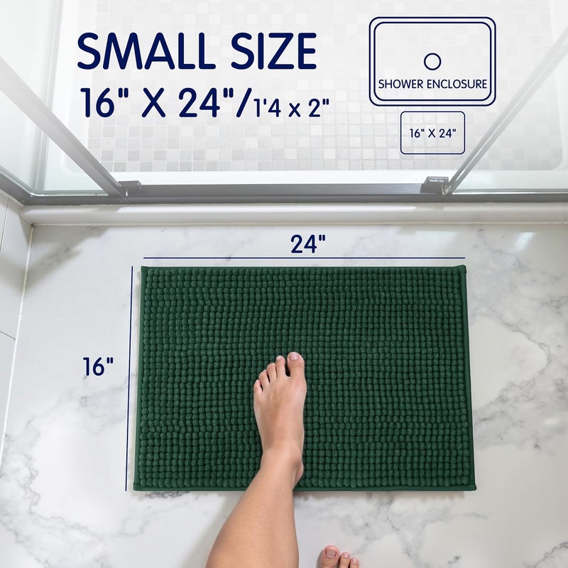 subrtex Bathroom Rugs Chenille Bath Rug Soft Short Plush Bath Mat Soft Shower Mat Water Absorbent Shower Mat Quick Dry Machine Washable(Celadon,16" x 24") - Image 3