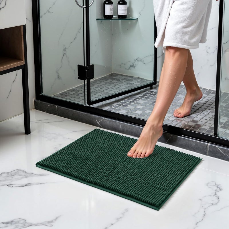 subrtex Bathroom Rugs Chenille Bath Rug Soft Short Plush Bath Mat Soft Shower Mat Water Absorbent Shower Mat Quick Dry Machine Washable(Celadon,16" x 24") - Image 2