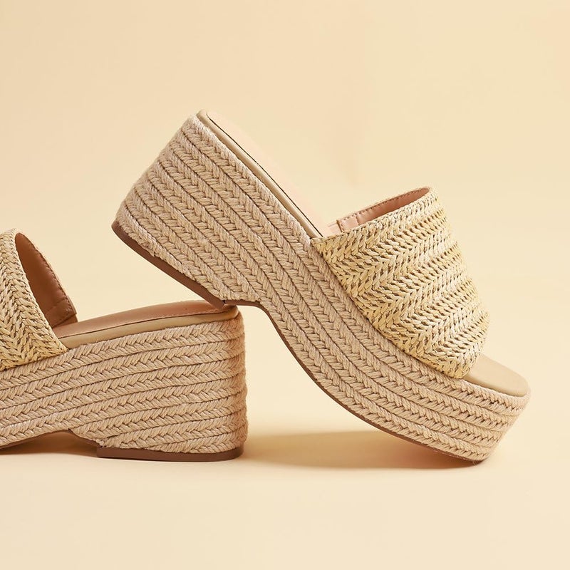EQAUDES Platform Slip on Espadrille Sandals for Women Wedges Slides Bohemia Sandals Flatform Open Toe Beach Sandals - Image 5
