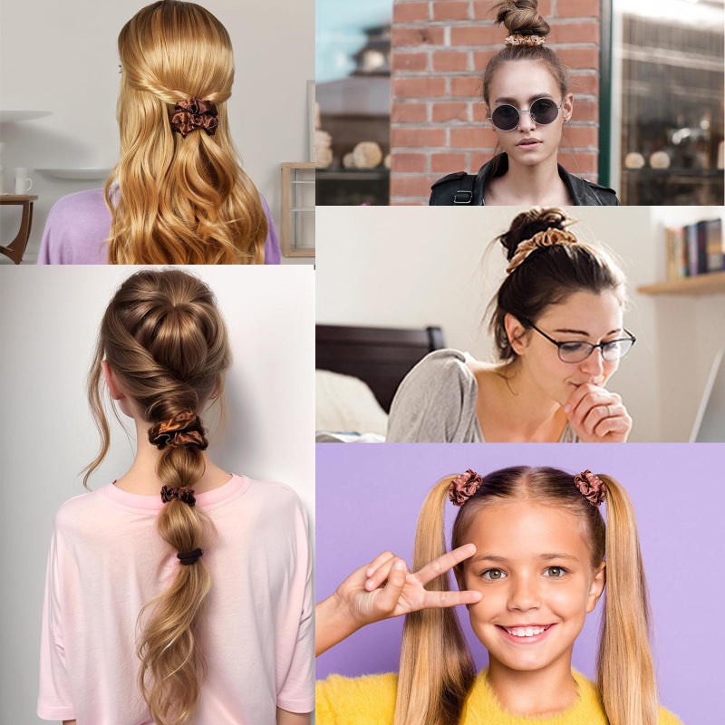 Bluezoo 24Pcs 4 Sizes Satin Hair Scrunchies for Women Teens Girls Kids, No Damage Big & Small Soft Hair Ties Bands for Thick/Thin/Curly Hair Ponytail Holder Accessories Wrist Decor, 6 Neutral Colors,BlueZOO - Image 3