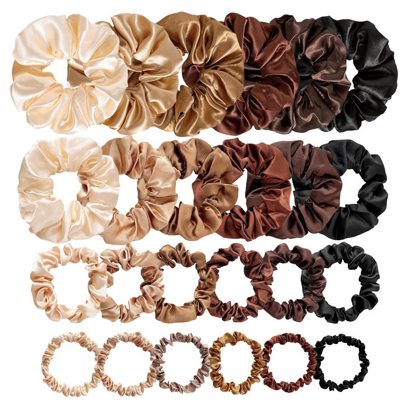 Bluezoo 24Pcs 4 Sizes Satin Hair Scrunchies for Women Teens Girls Kids, No Damage Big & Small Soft Hair Ties Bands for Thick/Thin/Curly Hair Ponytail Holder Accessories Wrist Decor, 6 Neutral Colors,BlueZOO - Image 1