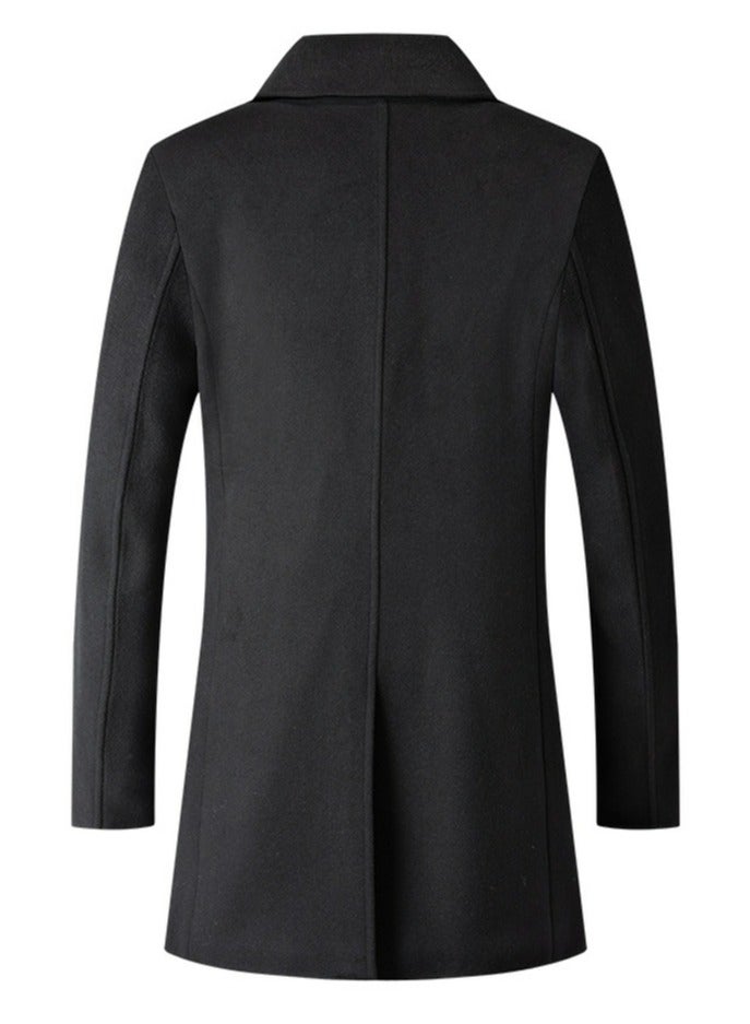Loquat Men's Suit Collar Wool Blend Coat Winter Thick Trench Jacket Black  - Image 2