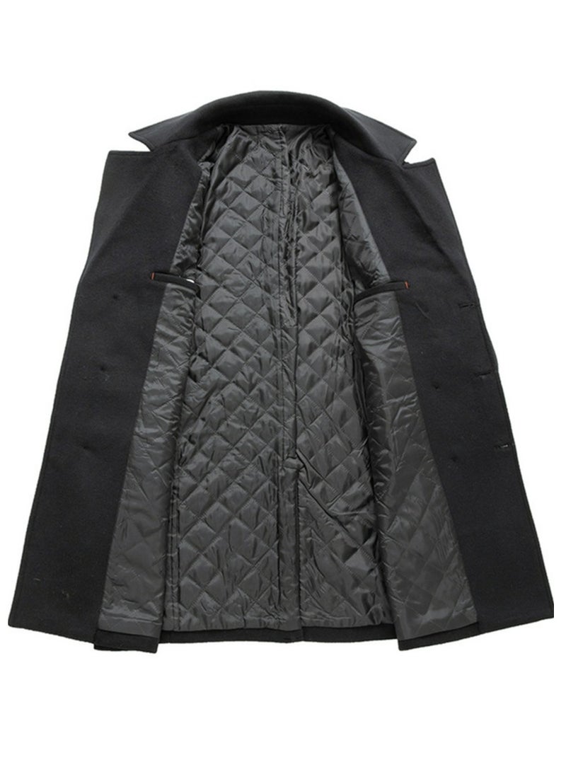 Loquat Men's Suit Collar Wool Blend Coat Winter Thick Trench Jacket Black  - Image 3