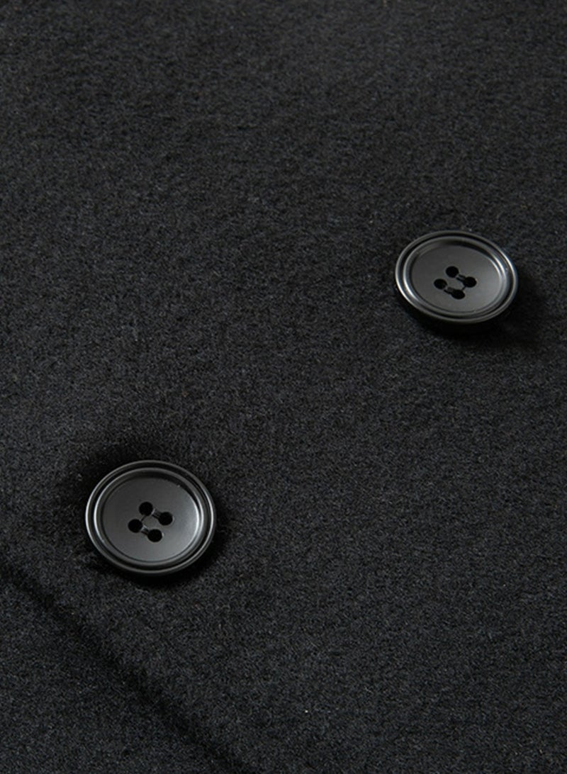 Loquat Men's Suit Collar Wool Blend Coat Winter Thick Trench Jacket Black  - Image 4