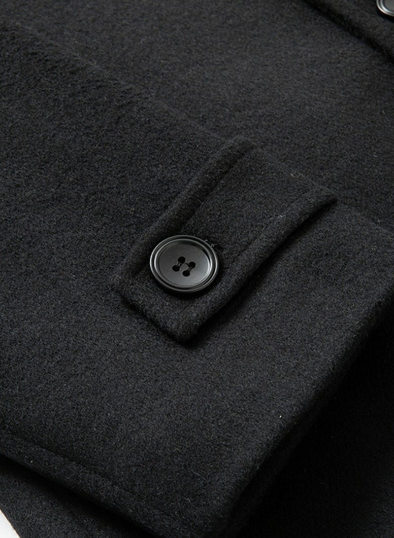 Loquat Men's Suit Collar Wool Blend Coat Winter Thick Trench Jacket Black  - Image 5