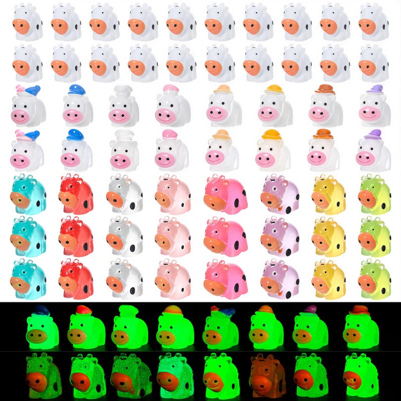 ZhouBoat Luminous Mini Resin Animals, 60 Pcs Mini Cow Figurines Glow in The Dark Tiny Resin Animals Miniature Cows for Landscape Dollhouse Aquarium Potted Fairy Garden DIY Decor - Image 4