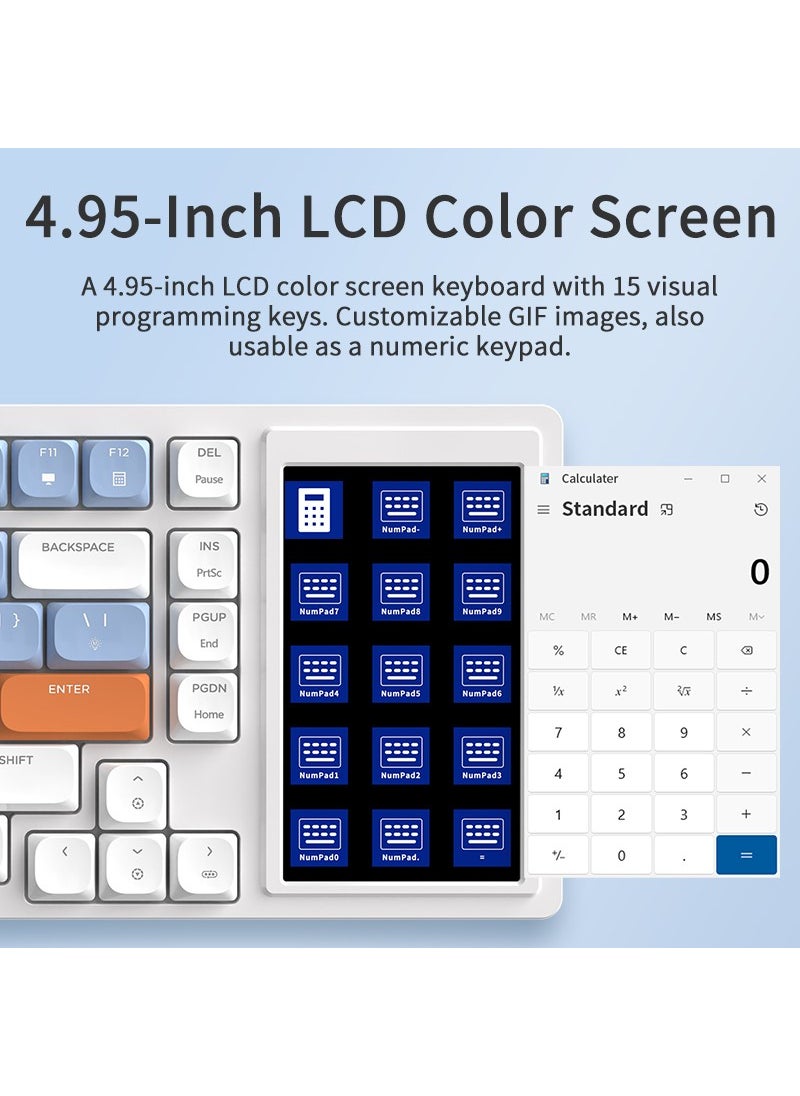 Ajazz AKP815 75% Low Profile Mechanical Keyboard, 4.33'' LED Touch Screen, Programmable RGB Gasket Wired Keyboard, 16 Keys Special Desk Controller for Win/Mac