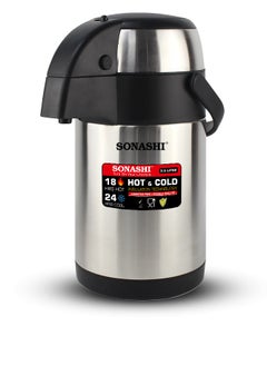 SONASHI 3.5L Hot & Cold Airpot Flask with High-Quality Stainless Steel Insulation | Easy to Clean Flask with Pump Lid | Hot/Cold 18 & 24 Hours Retention | Pump Flask for Cold Drinks, Tea, Coffee SVF-3500  - Image 1