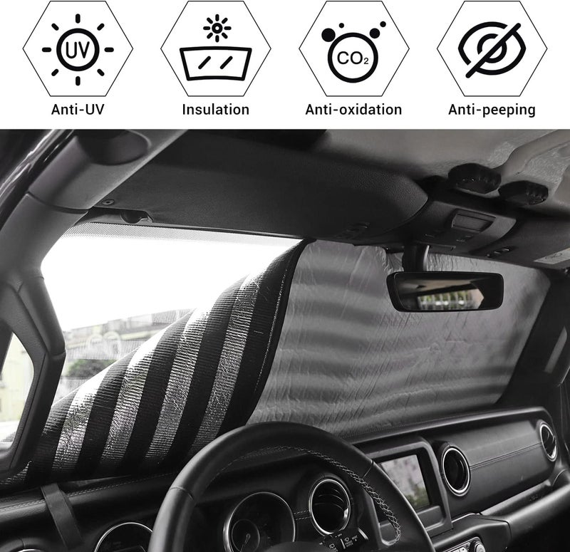 لواقي شمس لزجاج السيارة من طراز Jeep JL، مناسب للسنوات 2018–2022، لطرازات Jeep Wrangler JL JLU بأبواب 2/4، Gladiator JT، و4XE، مزود بعلم الولايات المتحدة (مقوى). - Image 3
