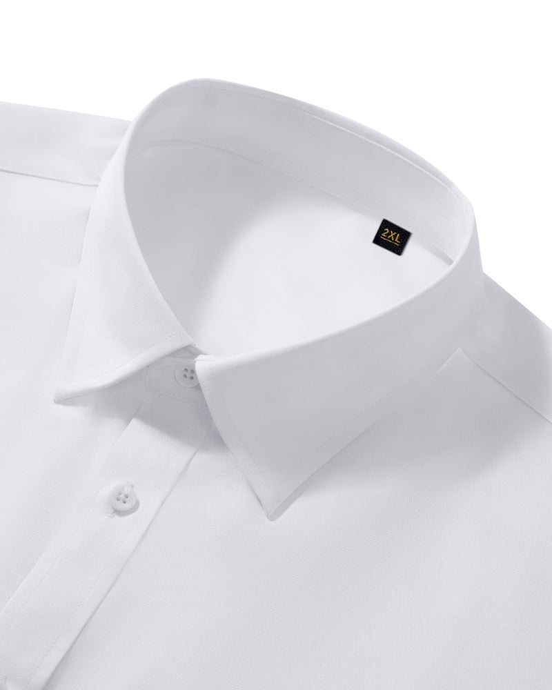 Lusead Mens White Slim Fit Dress Shirts Wrinkle Free Long Sleeve Stretch Formal Button Down Wedding Tuxedo Shirt - Image 3