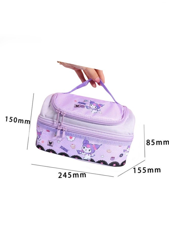 general Large capacity double-layer thickened thermal bag portable student lunch box cartoon lunch box storage bag - Image 3