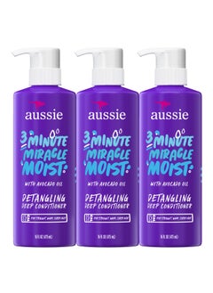 Aussie Aussie 3 Minute Miracle Moist Deep Conditioner for Dry Hair, Avocado & Jojoba Oil, Safe for Color Treated Hair, Nourishing Hydration, Silky Shine, Paraben-Free, 16 Fl Oz Each, Triple Pack 