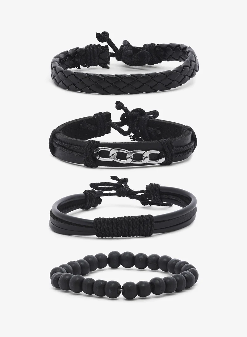 سفنتي فايف Faux Leather And Alloy Combination Bracelet