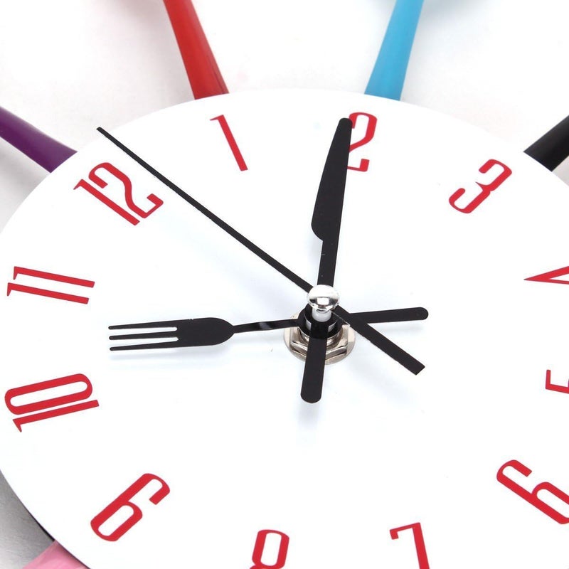 Timelike Kitchen Wall Clock, 3D Removable Modern Creative Cutlery Kitchen Spoon Fork Wall Clock Mirror Wall Decal Wall Sticker Room Home Decoration (Colorful) - Image 4