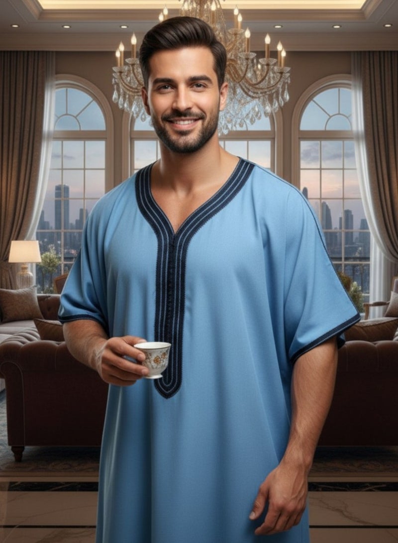 قميص رجالي ، ثوب نوم ، ثوب مغربي ، راحة مناسب هدايا رجالية فاخرة ثوب بيت رجالي للراحة قميص مغربي ، قميص صيفي رجالي ، قميص كم قصير ، ثوب سبعة رجالي مريحة هدايا للرجال - Image 1