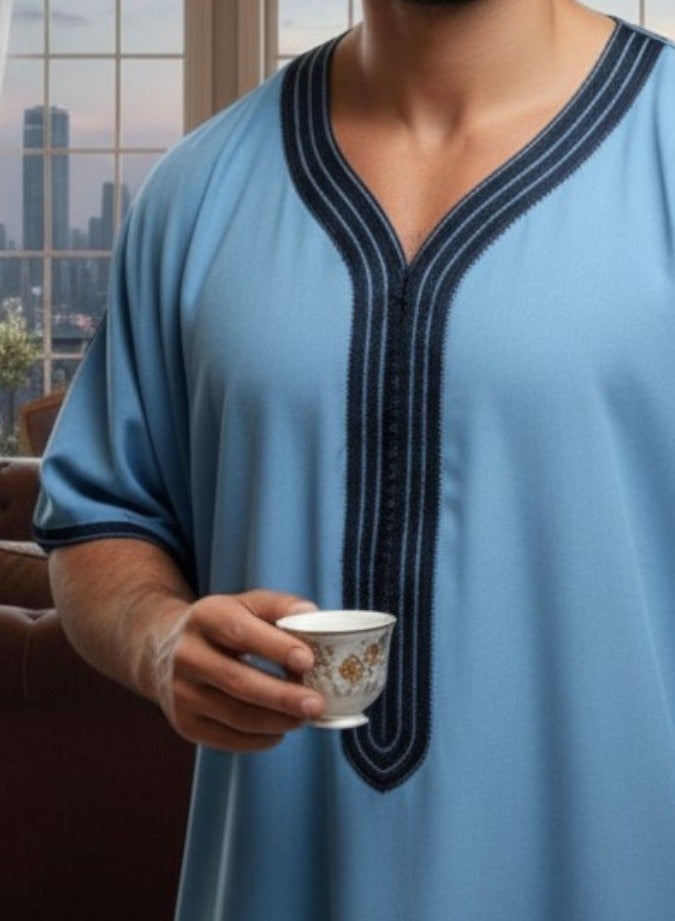 قميص رجالي ، ثوب نوم ، ثوب مغربي ، راحة مناسب هدايا رجالية فاخرة ثوب بيت رجالي للراحة قميص مغربي ، قميص صيفي رجالي ، قميص كم قصير ، ثوب سبعة رجالي مريحة هدايا للرجال - Image 2