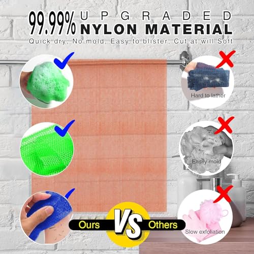 UJFQBH 3 Pieces African Bath Sponge African Net Long Net Bath Sponge Exfoliating Shower Body Scrubber Back Scrubber Skin Smoother,Great for Daily Use (Black、Blue、Brown) - Image 2
