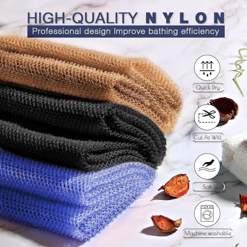 UJFQBH 3 Pieces African Bath Sponge African Net Long Net Bath Sponge Exfoliating Shower Body Scrubber Back Scrubber Skin Smoother,Great for Daily Use (Black、Blue、Brown) - Image 4