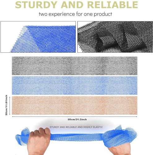 UJFQBH 3 Pieces African Bath Sponge African Net Long Net Bath Sponge Exfoliating Shower Body Scrubber Back Scrubber Skin Smoother,Great for Daily Use (Black、Blue、Brown) - Image 3