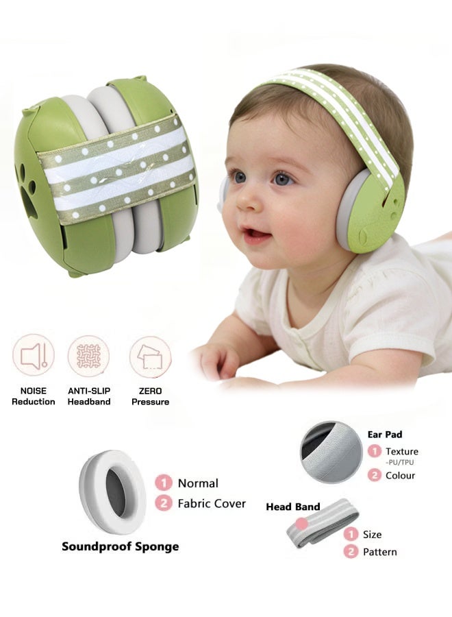 Baby Earmuffs, Adjustable Baby Noise Reduction Earmuffs,Ear Protection For Babies And Toddlers, Headband Ear Muffs Newborn Ear Plug for Baby Ear Protection, Safe fit & Comfort, For Ear Protection, Sleep, Travel Baby Essentials(Green) - Image 1