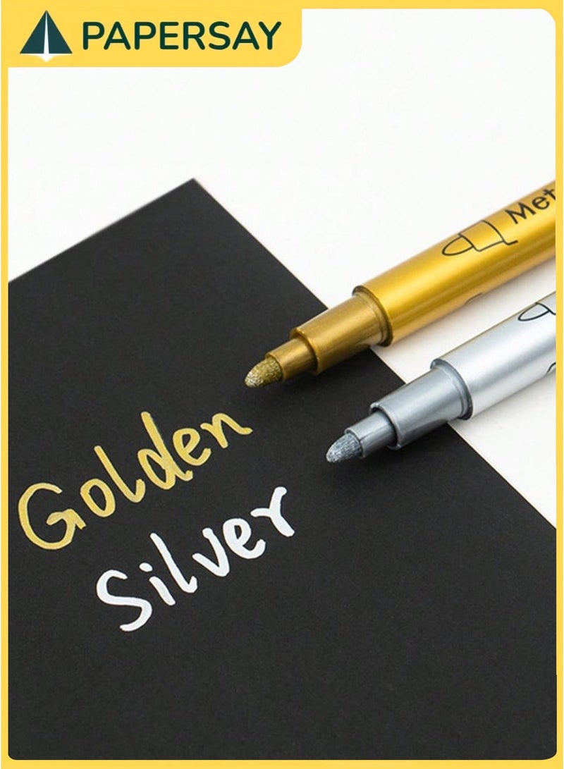 PAPERSAY 12pcs Metallic Gold & Silver Paint Marker Pens – Permanent, Waterproof, Non-Toxic Ink for DIY Crafts, Resin Art, Scrapbooking, Black Card Drawing, Easter & Christmas Decorations | Works on Wood, Glass, Metal, Plastic & Ceramic - Image 5