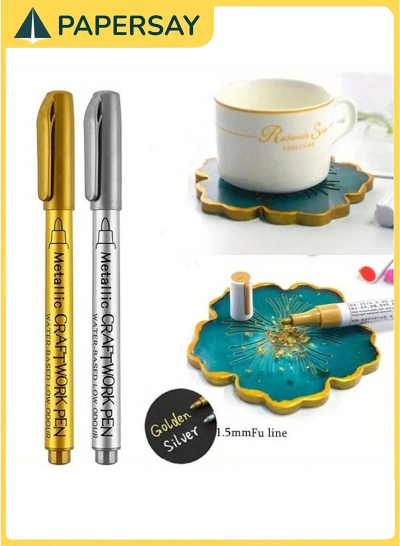 PAPERSAY 12pcs Metallic Gold & Silver Paint Marker Pens – Permanent, Waterproof, Non-Toxic Ink for DIY Crafts, Resin Art, Scrapbooking, Black Card Drawing, Easter & Christmas Decorations | Works on Wood, Glass, Metal, Plastic & Ceramic - Image 2