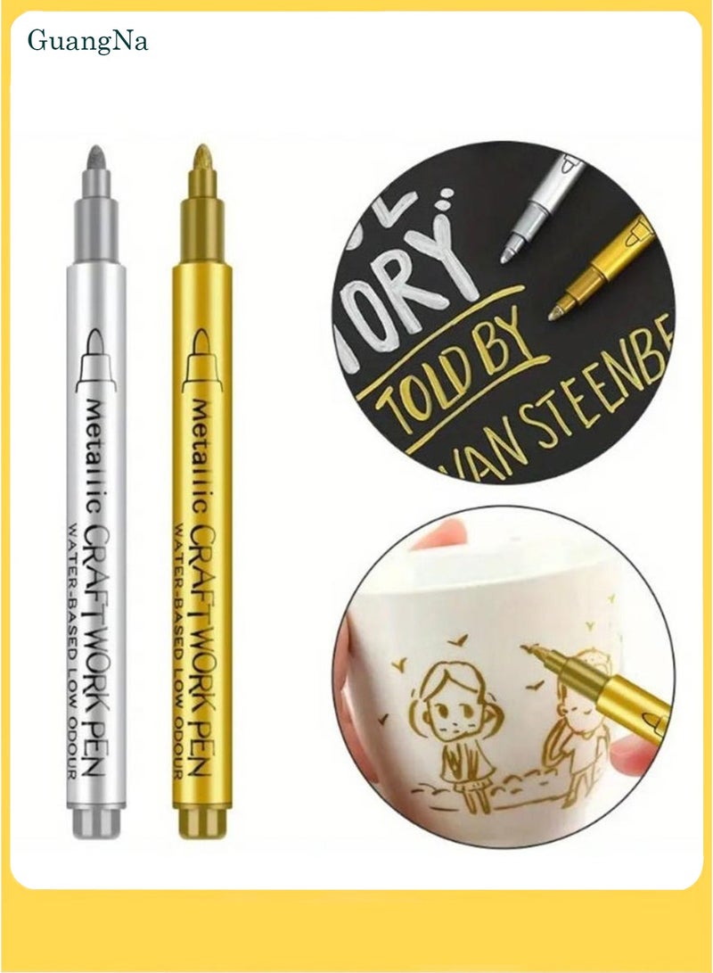 GuangNa 12pcs Metallic Gold & Silver Paint Marker Pens – Permanent, Waterproof, Non-Toxic Ink for DIY Crafts, Resin Art, Scrapbooking, Black Card Drawing, Works on Wood, Glass, Metal, Plastic & Ceramic - Image 3