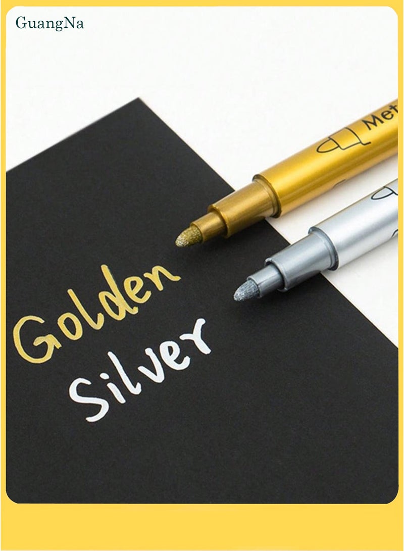 GuangNa 12pcs Metallic Gold & Silver Paint Marker Pens – Permanent, Waterproof, Non-Toxic Ink for DIY Crafts, Resin Art, Scrapbooking, Black Card Drawing, Works on Wood, Glass, Metal, Plastic & Ceramic - Image 5