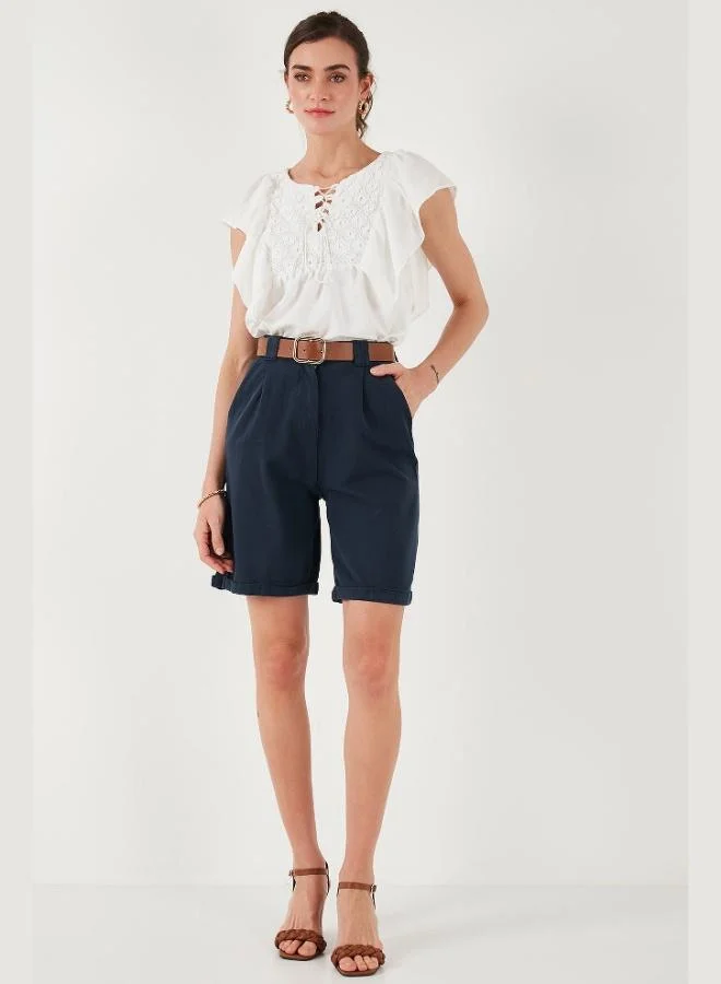 Lela Lela Cotton Relaxed Fit High Waist Belted Gabardine Shorts Women's Shorts 668YP4710