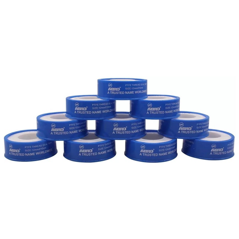 Abro PTFE - 120110 Thread Seal Tapes Teflon Pipe Sealant Industrial Thread Sealants Plumbers for Leak Water Plumbing Air Head Pipe 12mm x 10Mtr (White, 10Pcs) - Image 1
