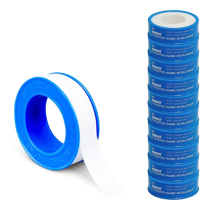 Abro PTFE - 120110 Thread Seal Tapes Teflon Pipe Sealant Industrial Thread Sealants Plumbers for Leak Water Plumbing Air Head Pipe 12mm x 10Mtr (White, 10Pcs) - Image 5
