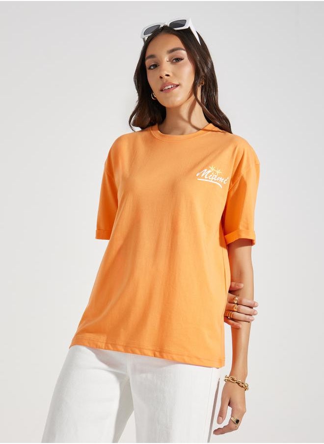 Styli - Oversized Miami Print Turn-Up Sleeves T-Shirt - Image 1