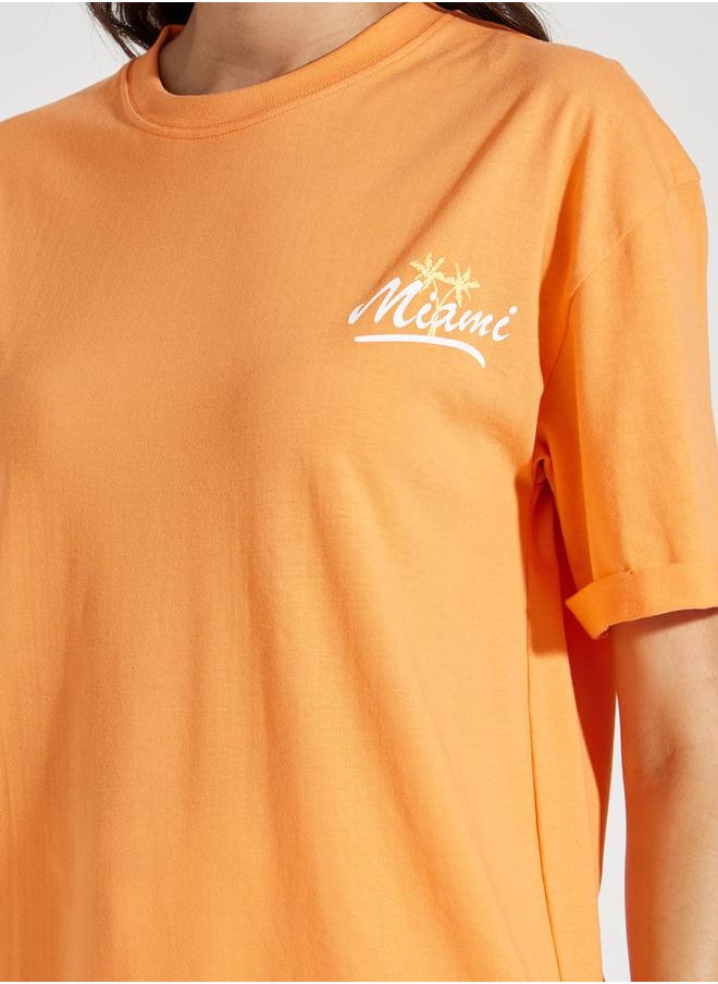 Styli - Oversized Miami Print Turn-Up Sleeves T-Shirt - Image 1