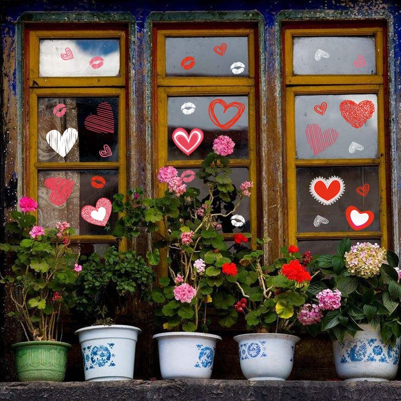 Cualfec Valentines Day Window Clings Valentines Day Decoration Heart Clings for Valentine Party Favors and Party Decorations