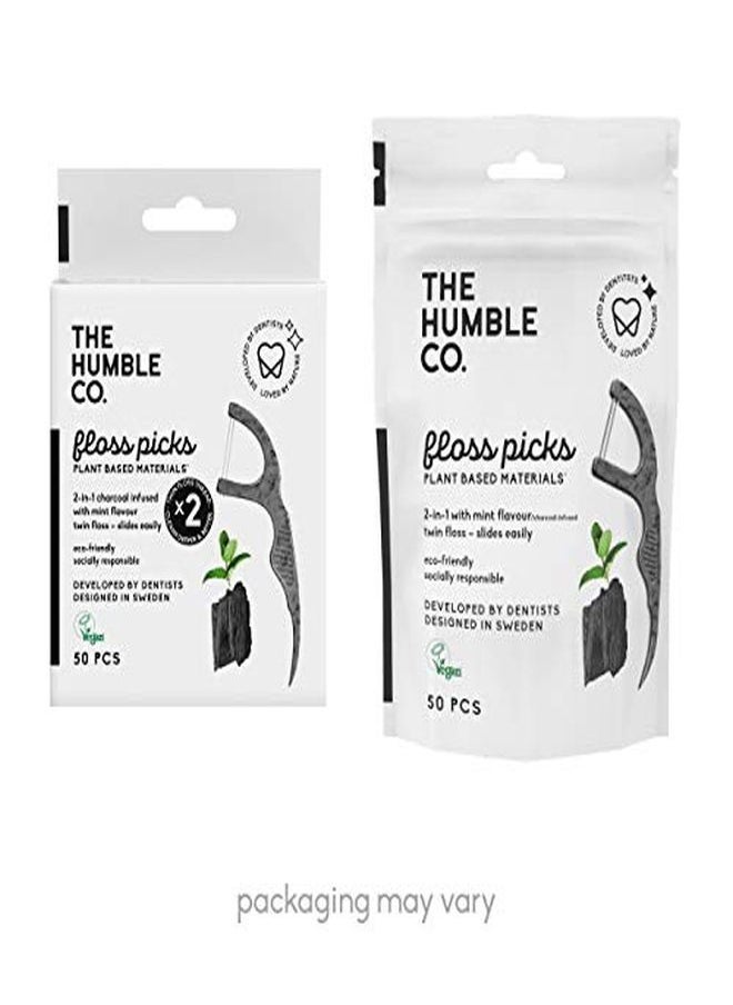 The Humble Co. - Natural Dental Floss Picks (200 Count) - Vegan, Eco Friendly, Sustainable Dental Flossers And Zero Waste Plaque Remover For Oral Care With A Fresh Feel (Charcoal, Double Thread) - Image 1