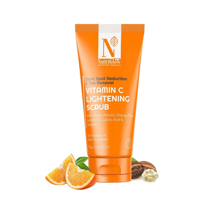 NutriGlow Advanced Organics Vitamin C Lightening Scrub for Exfoliation, Acne Control with Orange Peel Sensitive, Dry, Oily Skin, 3.5Oz - Image 1