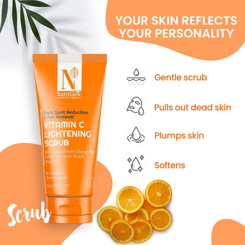 NutriGlow Advanced Organics Vitamin C Lightening Scrub for Exfoliation, Acne Control with Orange Peel Sensitive, Dry, Oily Skin, 3.5Oz - Image 3