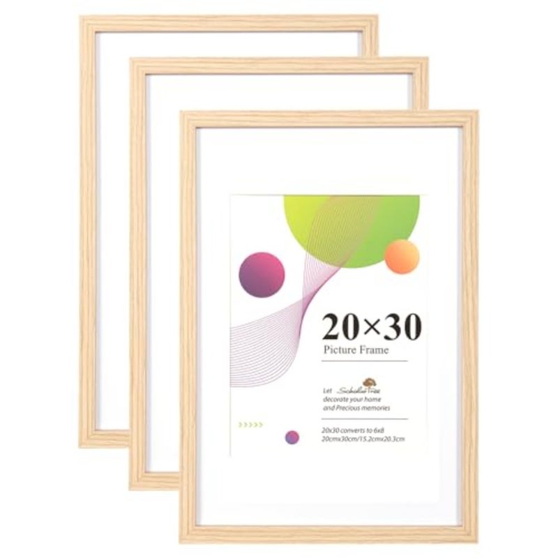 إطار من خشب البلوط مقاس 20x30 سم من Scholar Tree، 3 إطارات صور مقاس 20x30 سم، مع حامل منضدية أو معلق على الحائط، إطارات صور خشبية مع حامل مقاس 6x8 - Image 1