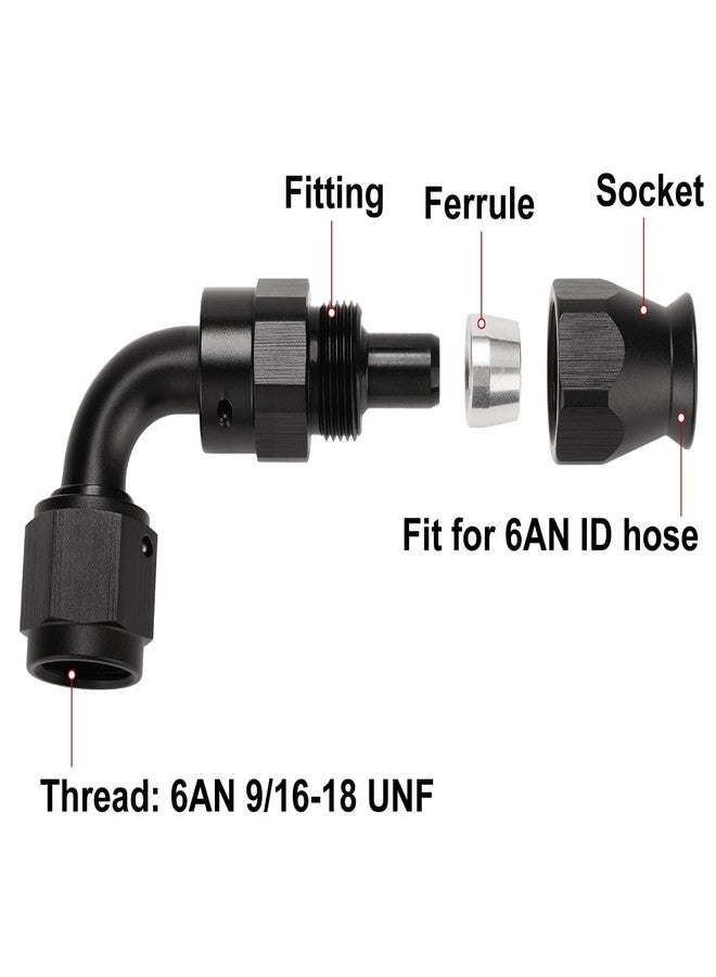Podavelle 6AN PTFE Hose End Fitting 90 Degree Elbow Swivel Aluminum Black - Image 2