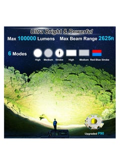 PROTON PROTON Rechargeable Spotlight, 100000 Lumens Led Spot Lights Handheld Large Flashlight Super Bright Outdoor Solar Spotlights Searchlight with Cob Light, 6 Modes, IPX5 Waterproof  - Image 2