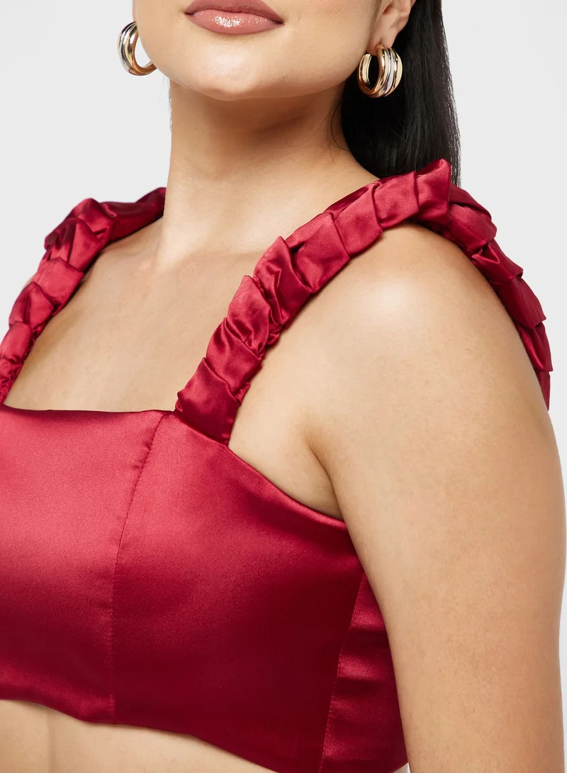 Ella Limited Edition  Pleated Strap Crop Top for Women | Best Price UAE