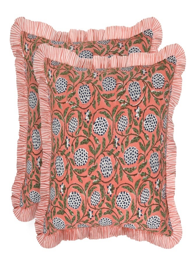 Ridhi Modern Farmhouse Pillow Covers Decorative Cotton Throw Pillow Covers Set of 2 Dark Salmon Pink Cushion Covers with Ruffle for Couch Sofa Bed Living Room Spring Home Decor 18x18 - Image 1