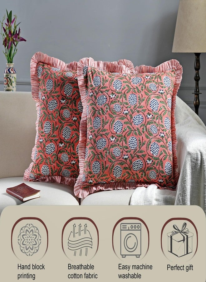Ridhi Modern Farmhouse Pillow Covers Decorative Cotton Throw Pillow Covers Set of 2 Dark Salmon Pink Cushion Covers with Ruffle for Couch Sofa Bed Living Room Spring Home Decor 18x18 - Image 4