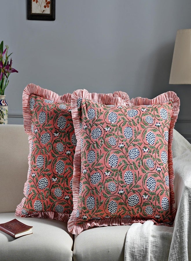 Ridhi Modern Farmhouse Pillow Covers Decorative Cotton Throw Pillow Covers Set of 2 Dark Salmon Pink Cushion Covers with Ruffle for Couch Sofa Bed Living Room Spring Home Decor 18x18 - Image 2
