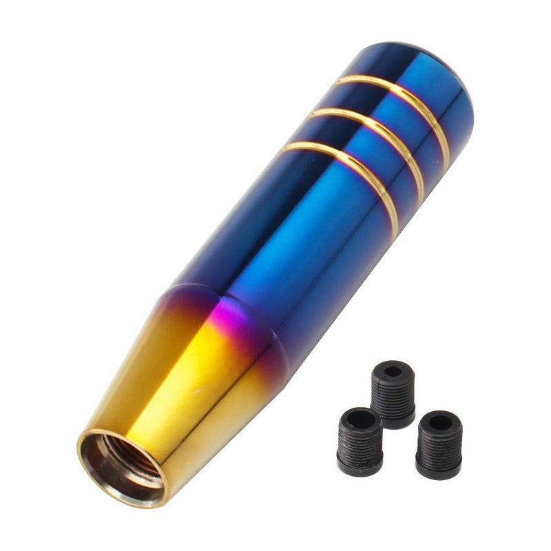 WENJTP Aluminum Weighted Shift knobs Universal Burnt Blue Long Shift knobs Automatic Manual Vehicles Lever Cover Head Shift Knobs 5 Inch with 3 Threaded Adapters M8 M10 M12 x 125 HTRACING Gold - Image 3